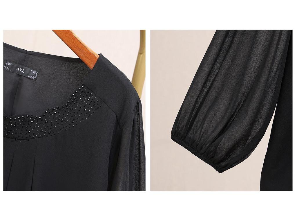 8087T Damröd chiffongblus i stora storlekar – Höst Lös passform Långärmad Slimmande topp