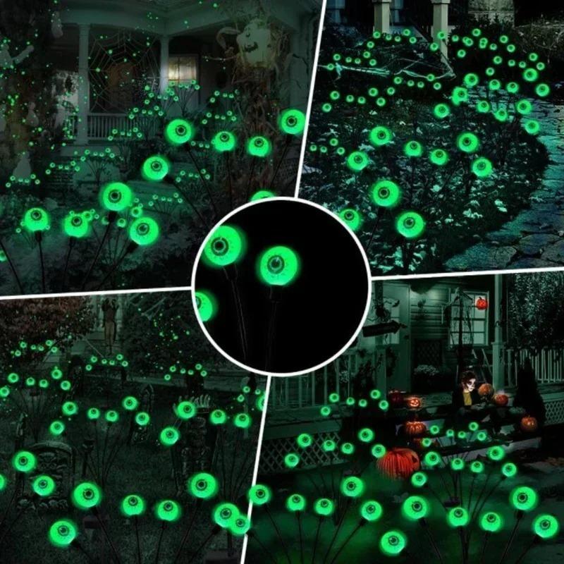 Halloween Outdoor Scary Eyeball Lights Led Green Warm White Multi Color Eyeball Blinking Firefly Lights Waterproof Solar Lights