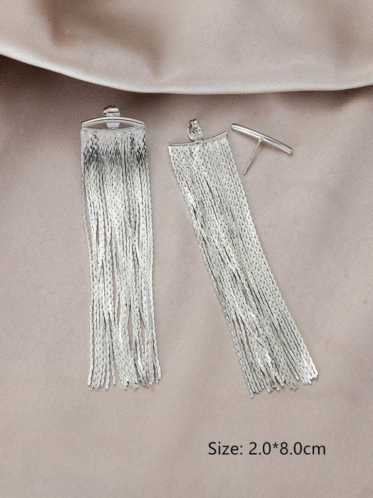 1 Pair Women'S Metal Chain Tassel Earrings, Simple And Elegant Pendant Earrings, Fashionable Jewelry Accessories