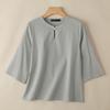 ZANZEA Blusa da donna a maniche 3/4 a girocollo in cotone ampio a tinta unita