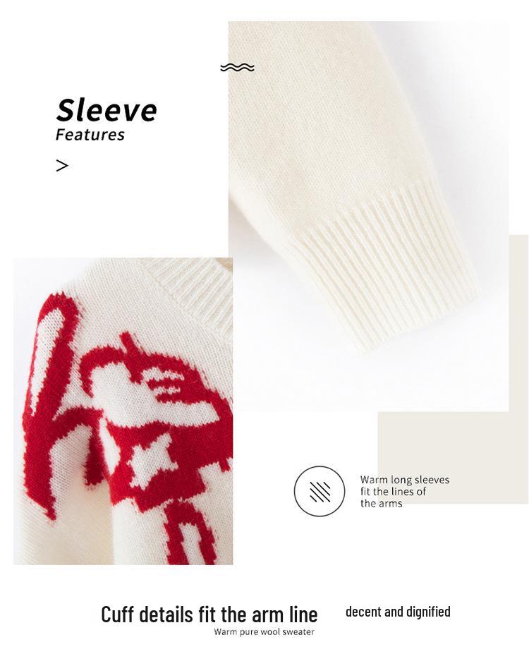 Yin Jia Women's Zodiac Pullover: 2025 New Year Red Wool Knit Sweater, Lazy Style, Thick, Spring Arrival.