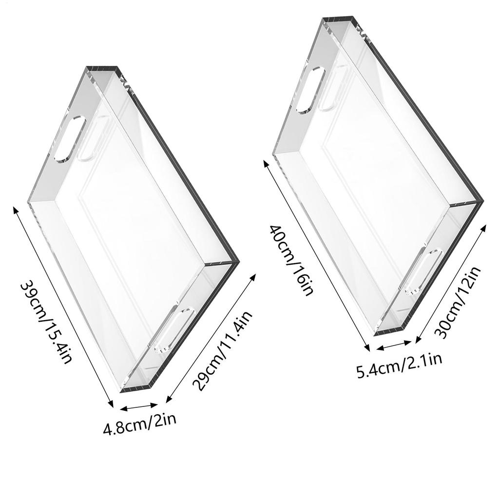 Clear Acrylic Tray 2 Pieces Leakproof With Handles Table Decor Acrylic Tray Display Organizer For Food Snack Dessert Coffee