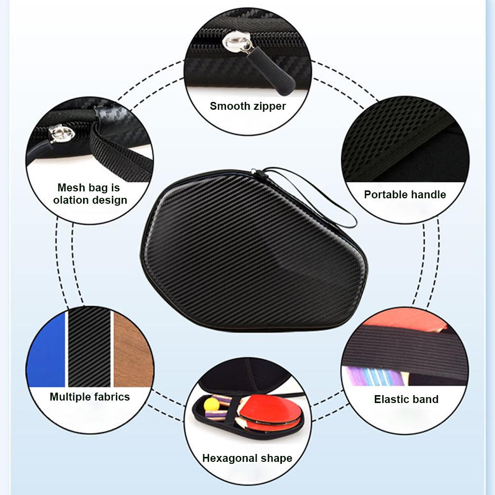 Pingpong Paddle Storage Bag with Hand Strap Hard Shell Ping Pong Racket Paddle Cover Bag for 2 Paddles & Multiple Balls