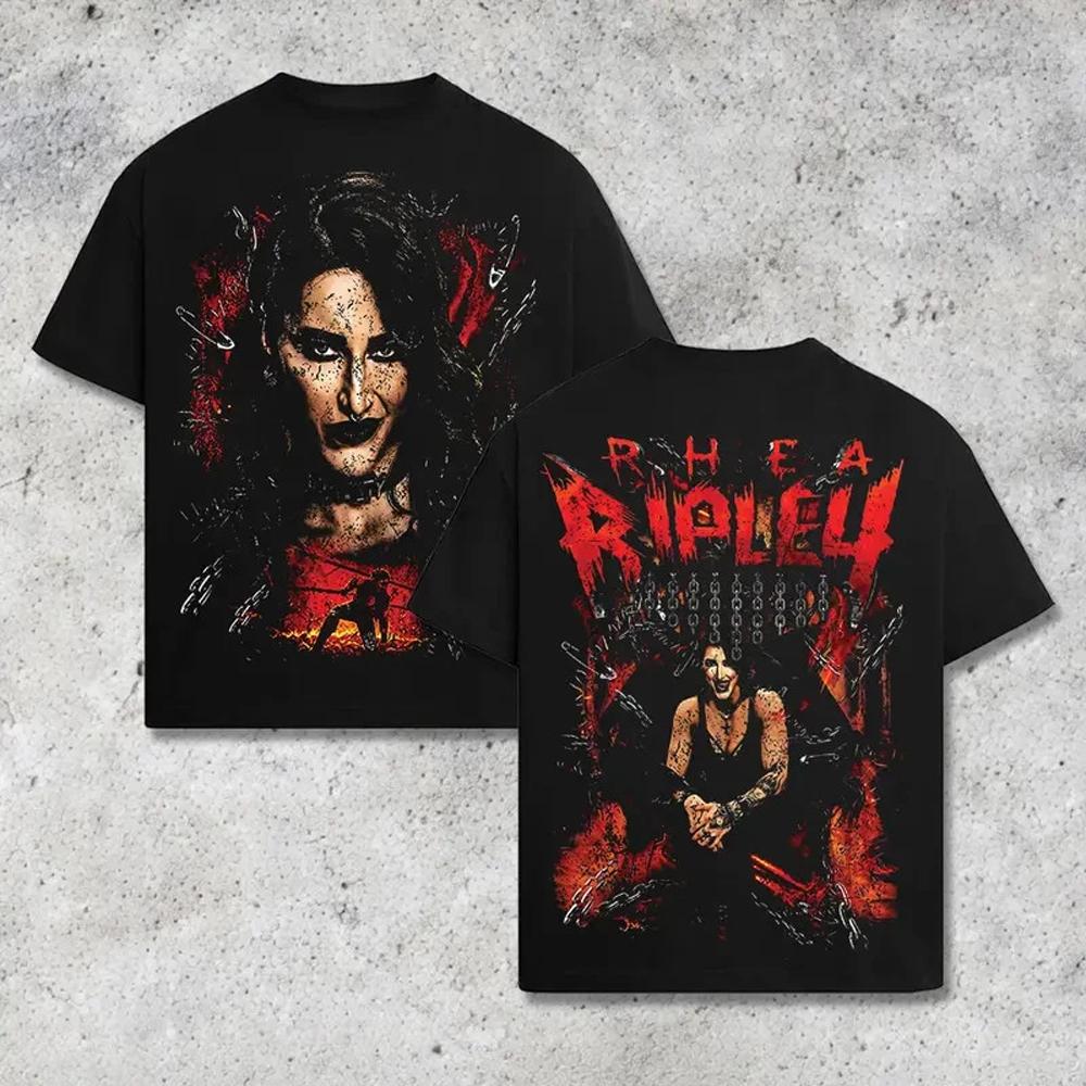Herren Black Rhea Ripley Gesicht Foto T-Shirt 3D Druck Sport Schnelltrocknend Kurzarm T-Shirt Täglich Lässig Übergröße Wrestling T-Shirts