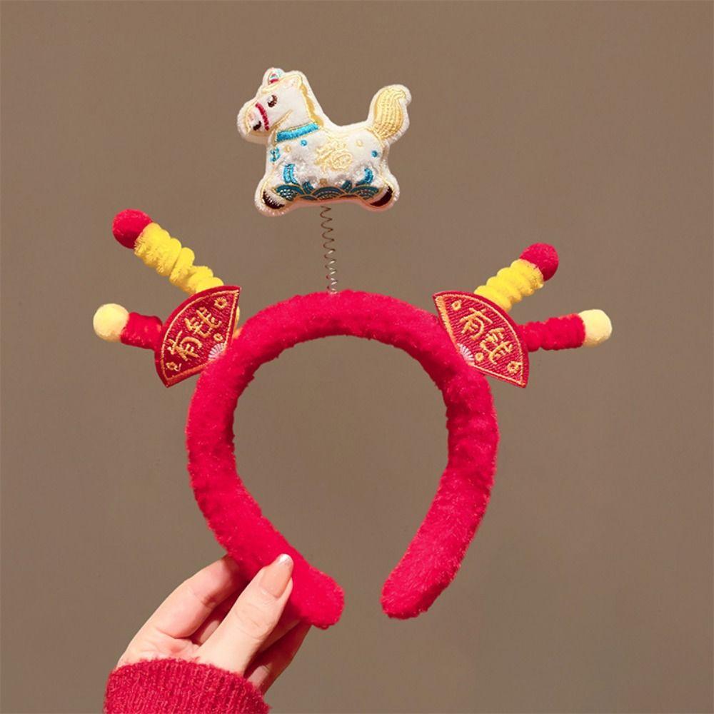 Mascot New Year Headband Cartoon Plush Horse Headband Sweet Horse Hairband  Party Decoration