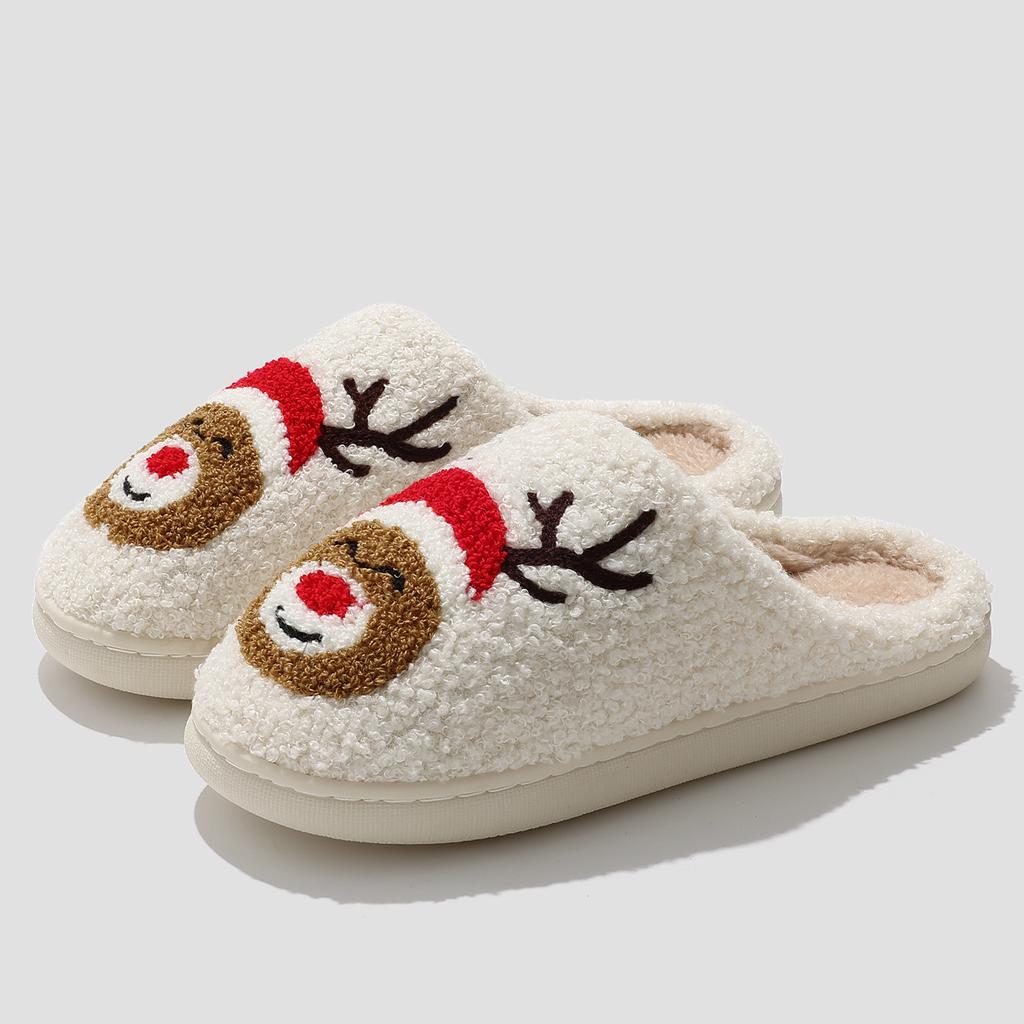 New Christmas Elk Cotton Slippers Non-slip Thick Bottom Plush Winter Indoor Home New