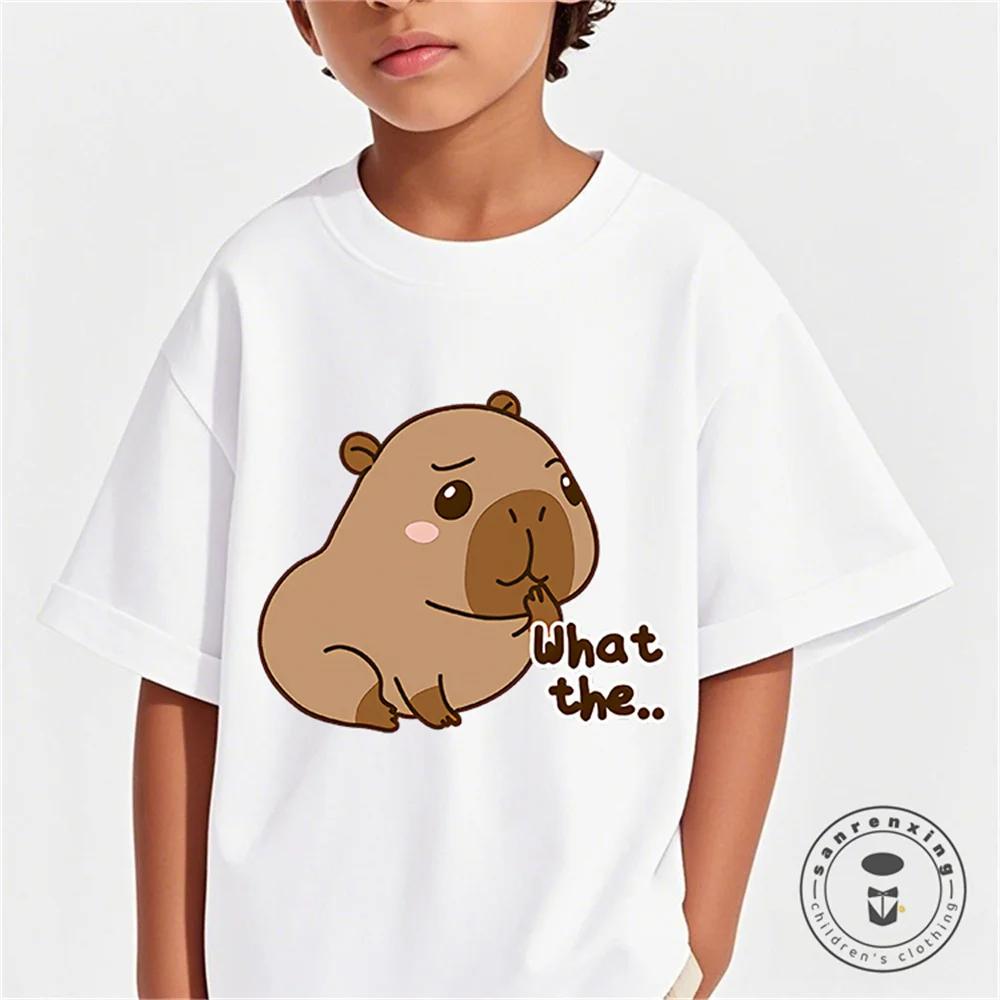 Vară Nouă Tendință Imprimeu Capibara Drăguț Tricou cu Mânecă Scurtă pentru Copii Drăguț Confortabil Versatil Tricou pentru Băiat și Fată
