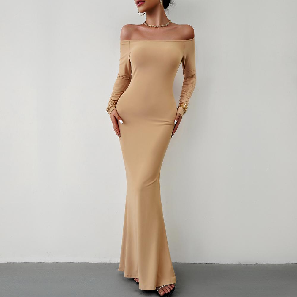 Dámské podzimní zimní sexy elegantní úzké úzké šaty s dlouhým rukávem bez ramen