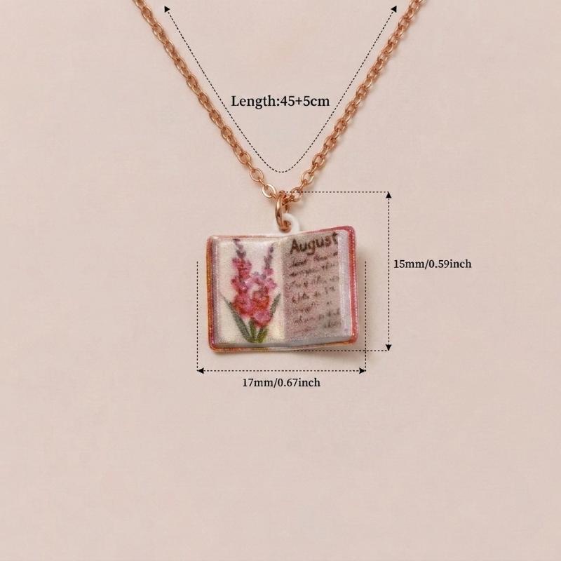 Chic Retro Porcelain Book Necklace Unique Design Birthday Gift for March Born Fashionistas
