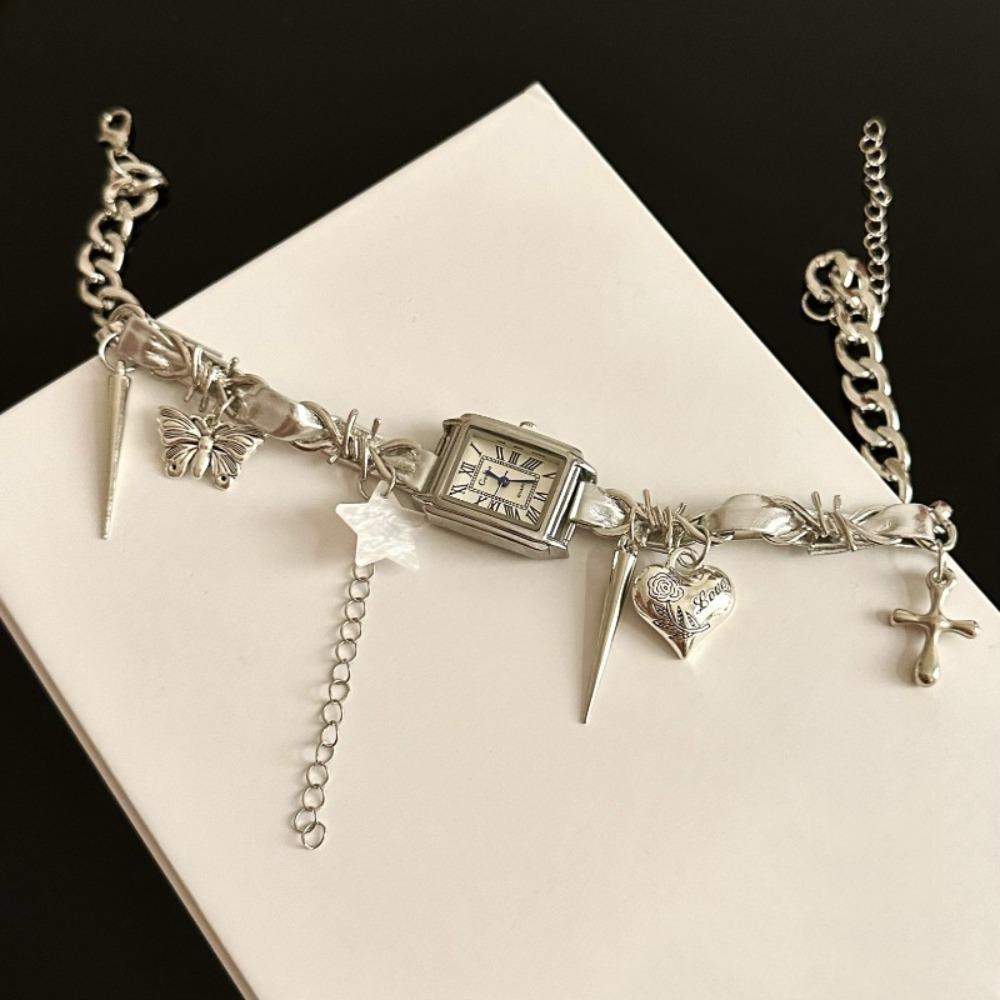 Heart Watches Pedant Choker Cross Y2K Tassel Necklace Fashion Gothic Rivet Necklace  Ladies