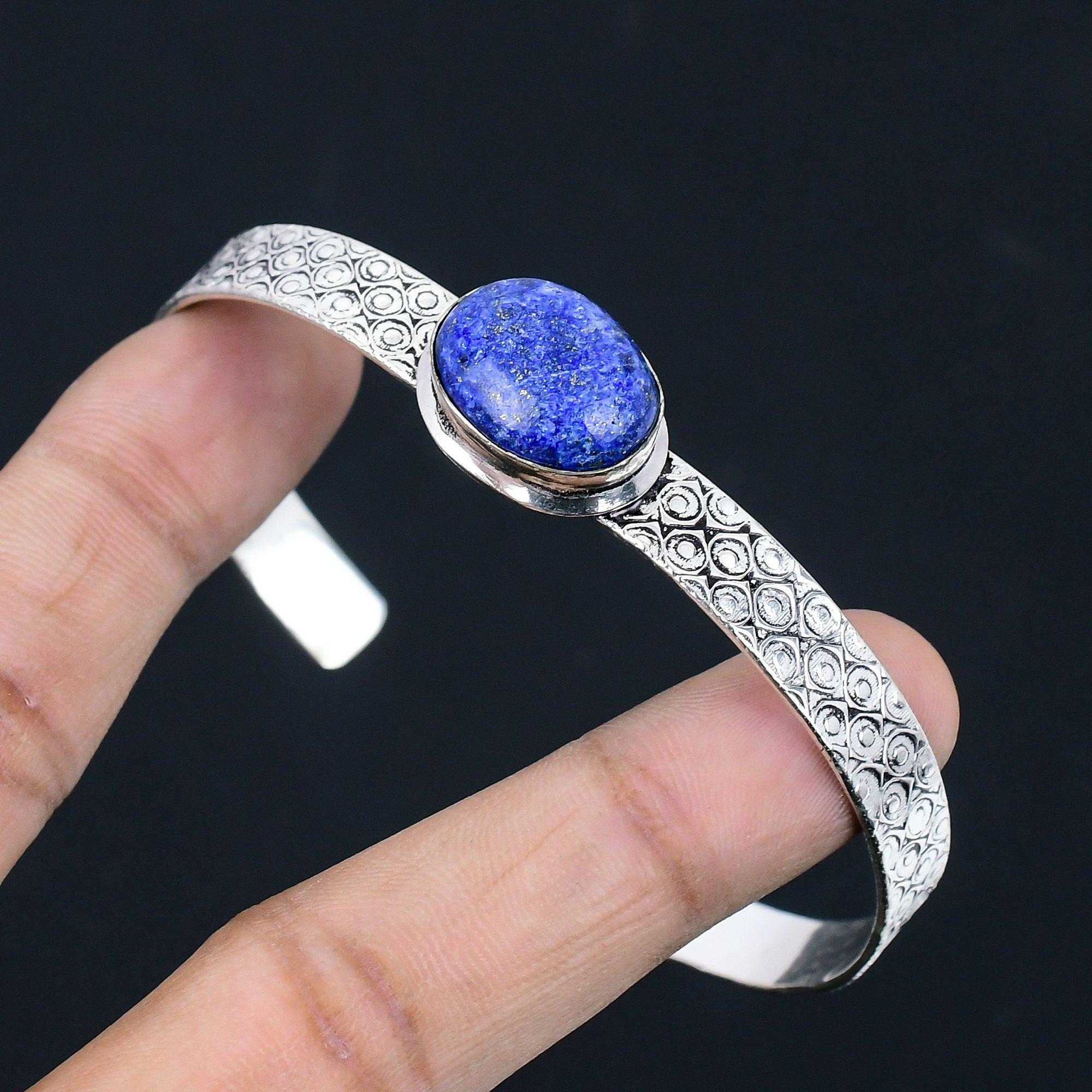 

Sisters Day Sale Natural Lapis Lazuli Mother Ethnic Bangle Bracelet 925 Silver Adjustable