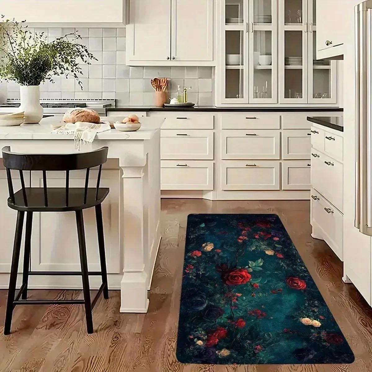

1PC Flower Pattern Kitchen Rugs Non-Slip Home Door Mats Pop design Bathroom Rug Bath Mat Carpet for Home Sink Laundry Decor 400MMx600MM
