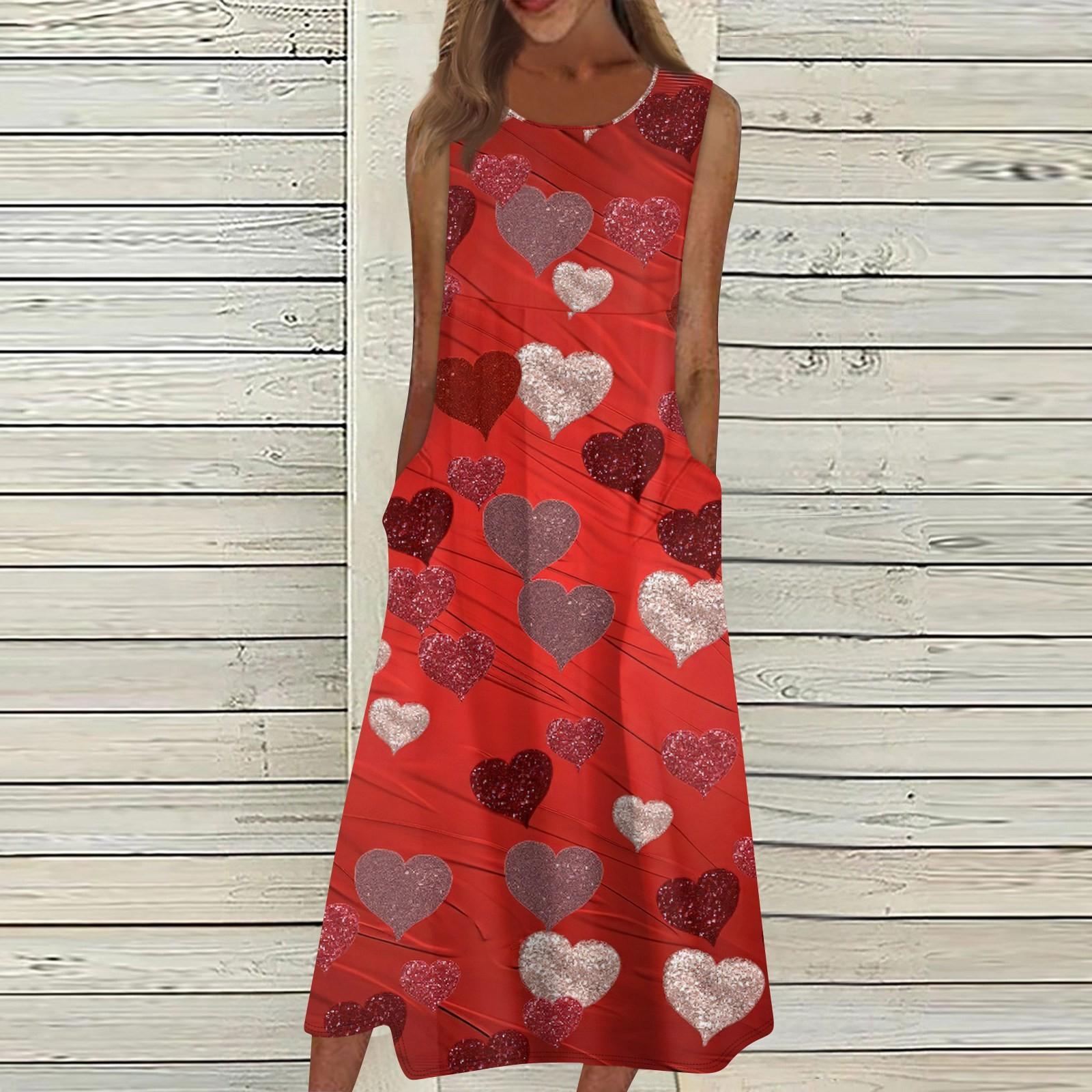 

Жен. Повседневные платья с принтом Круглый вырез Классический Классический На открытом воздухе Повседневные Без рукавов Свободные платья XL красный