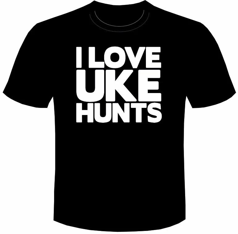 Ukulele funny tee t shirt I LOVE UKE HUNTS TEXT t-shirt rude joke punk musician S