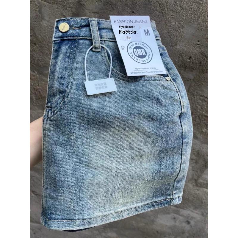 Women's High-Waist Denim Mini Skirt - Retro Slimming Hip-Hugging Design, Anti-Exposure, Summer Style