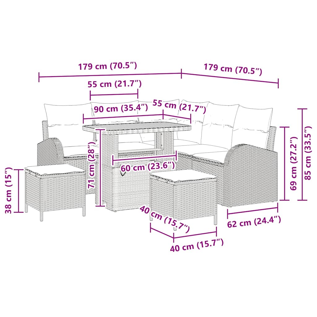 8 Piece Black Poly Rattan Garden Sofa Set with Cushions