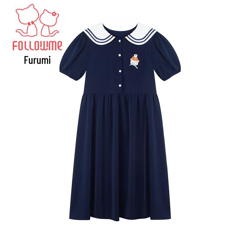 Girl's Summer School Style Navy Collar Dress
