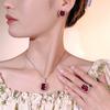 Luxury Ruby Red Cushion Cut Jewelry Adjustable Ring Necklace Earrings Halo Engagement Wedding Goddesses Party Jewelry for Women