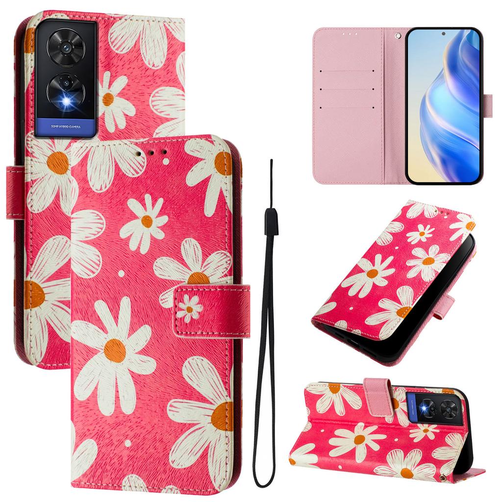Pink Daisy Luxury Painted Leather Case Wallet Book Style Cover for TCL 305,306,403,501,TCL 30,30 Plus,30 XE 5G,201,20 R,40R,TCL 40 SE...
