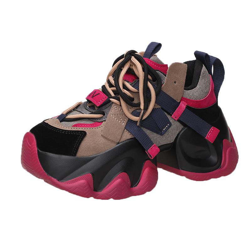 

Модные осенние женские кроссовки, новые дышащие туфли на высокой платформе, женские, вулканизированные, повседневные, массивные кроссовки Zapatillas Mujer 7,5 см 37