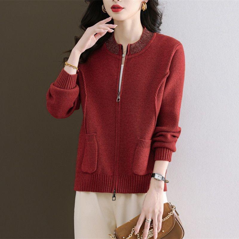 2025 Zipper Cardigan Sweater Women's Short Jacket Knitted New Fashionable Loose Top