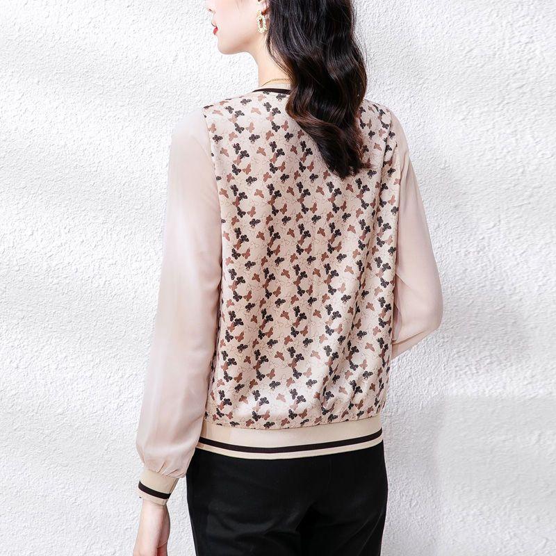 Vintage Butterfly Printed Spliced T-shirt Spring Autumn Long Sleeve Commute Female Clothing Round Neck Korean Loose Pullovers