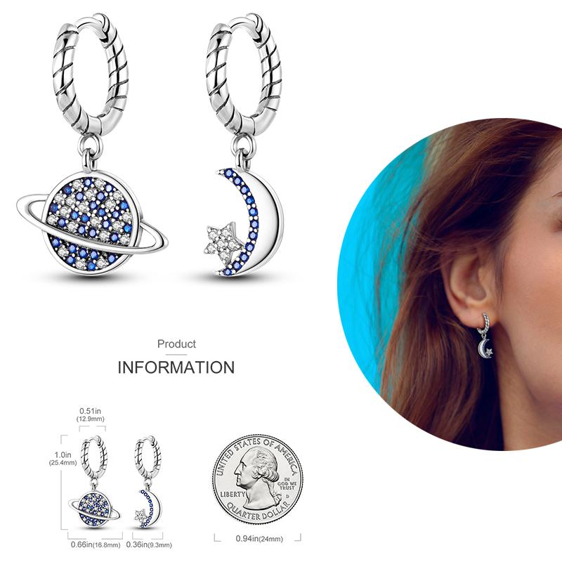Silver Plated Women Hoop Earrings Fashion Pendientes Gift for Female Girl Sparkling Pave CZ U Heart Shape Star Moon Earring