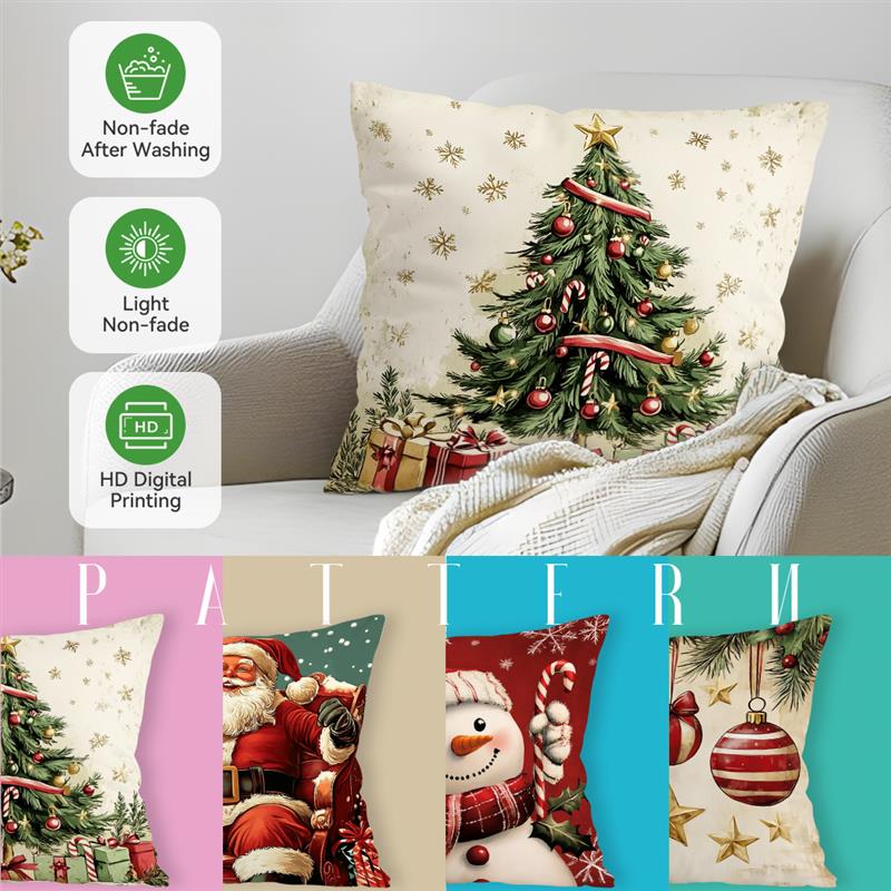 Vintage Christmas Decor Cushions Pillowcase Printed Polyester 45X45Cm Throw Pillow Cover Decorative Sofa Cushion Pillowslip