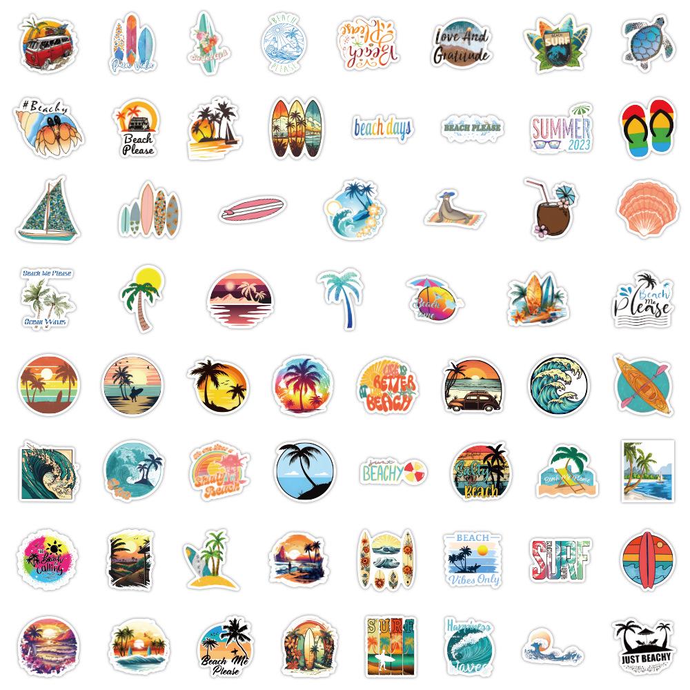 60 Cartoon Beach & Surf Stickers: Waterproof Decorations for Journals, Water Bottles, and Computers.