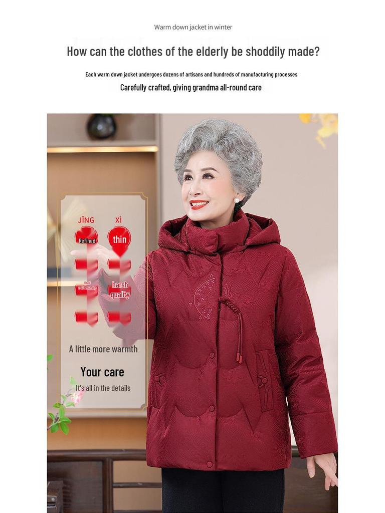 Modern Chinese-Style Hooded Down Jacket for Women: Winter 2025 Trend for Middle-Aged and Elderly