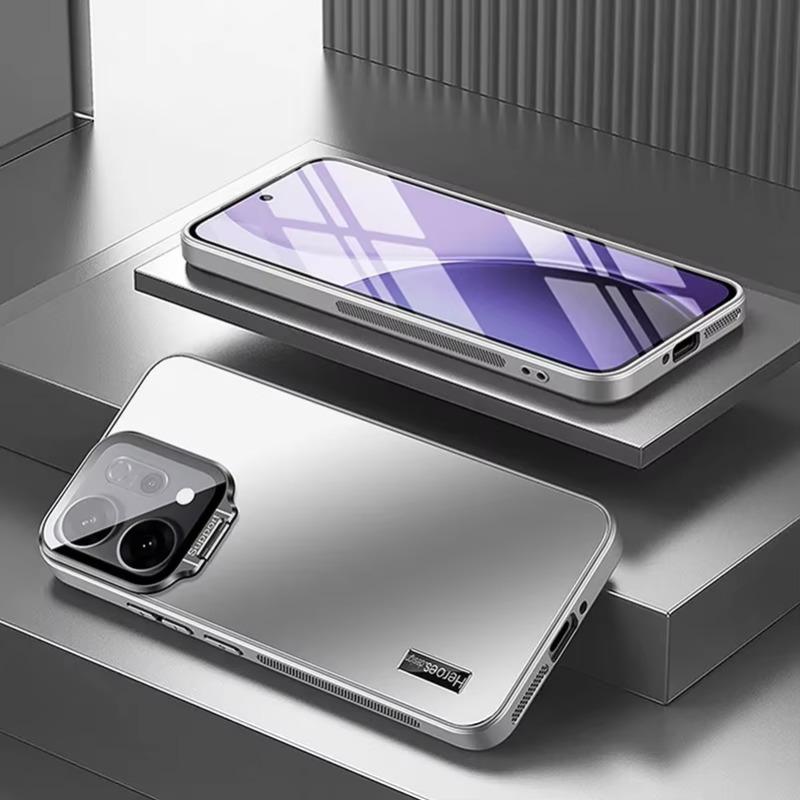 

Матовый противоударный чехол-подставка для телефона OPPO Reno 14 Pro с металлической защитой камеры и объектива, задняя крышка для Reno 14Pro Oppo Reno14 серебряный