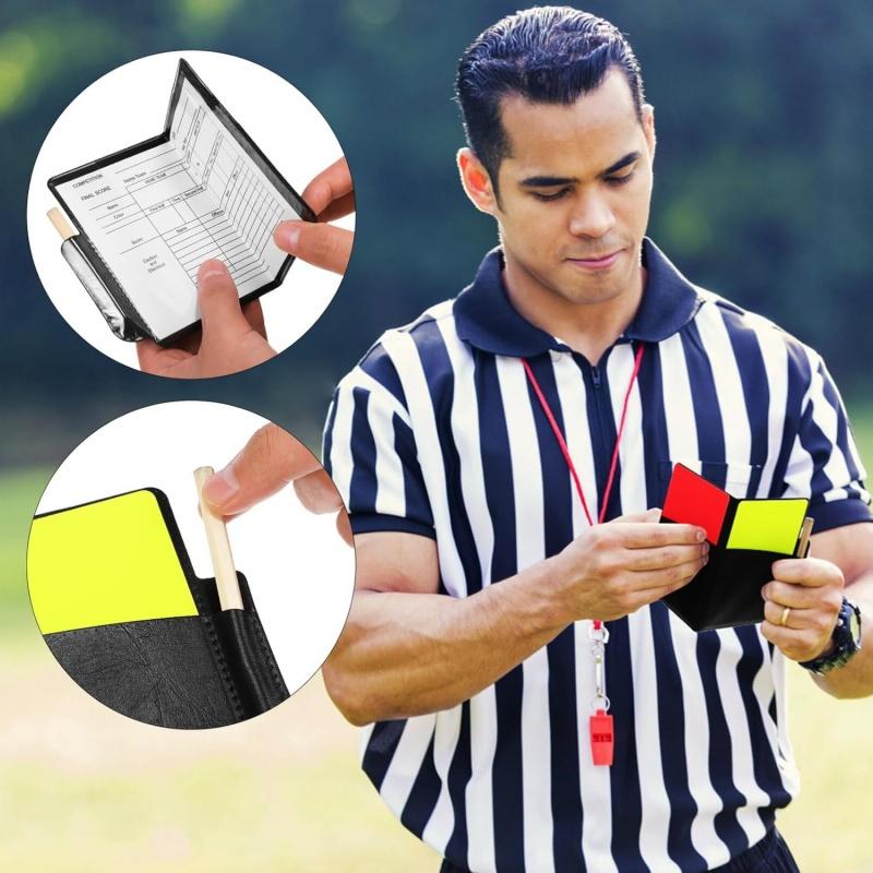 Soccer Referee Card Set Red and Yellow Warning Cards with Record Paper, Pencil, Card Wallet, Soccer Referee Kit Sports Games
