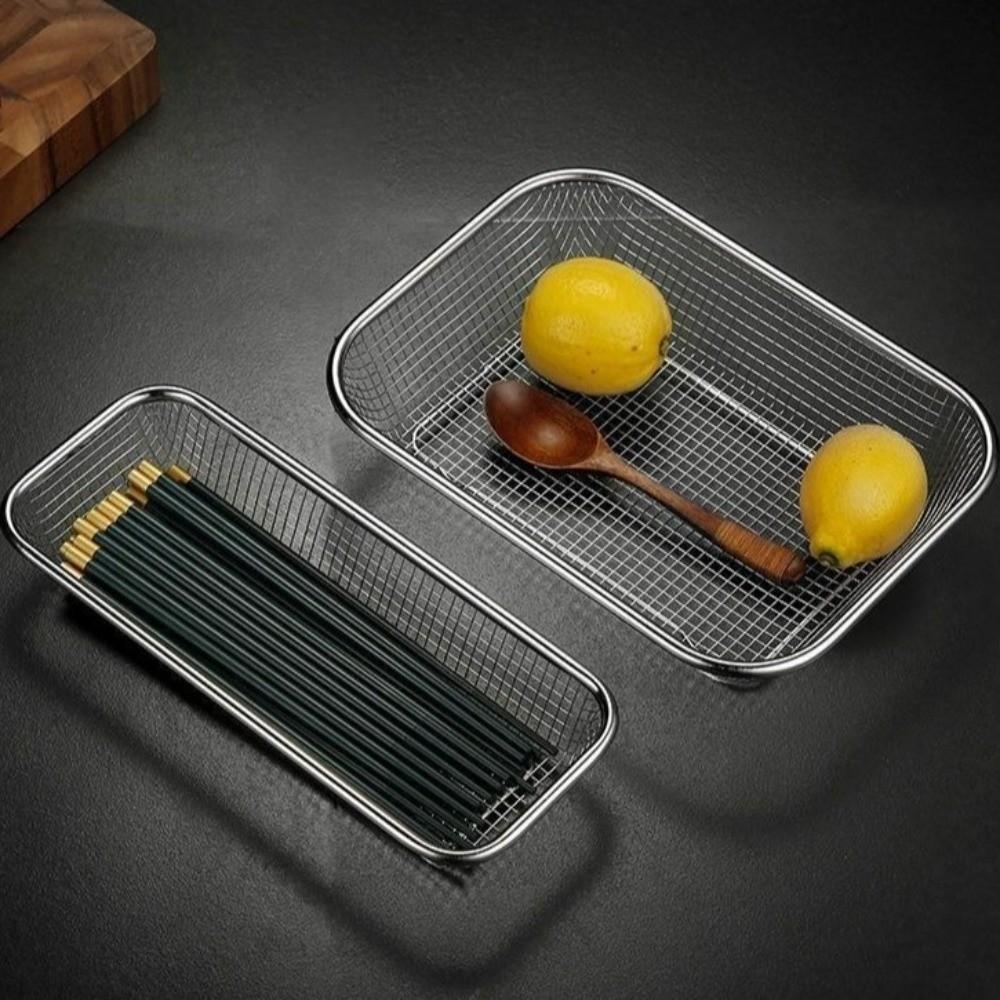 Stainless Steel Mesh Drain Basket Mesh Filtering Anti-rust Chopsticks Storage Basket Thickened Rectangle Vegetable Washing Basin