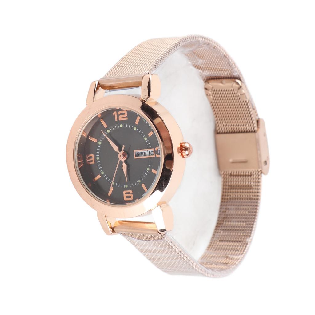Women Quartz Watch Water Resistant Fashionable Elegant Rhinestone Day Date Watch for Office Work Dating