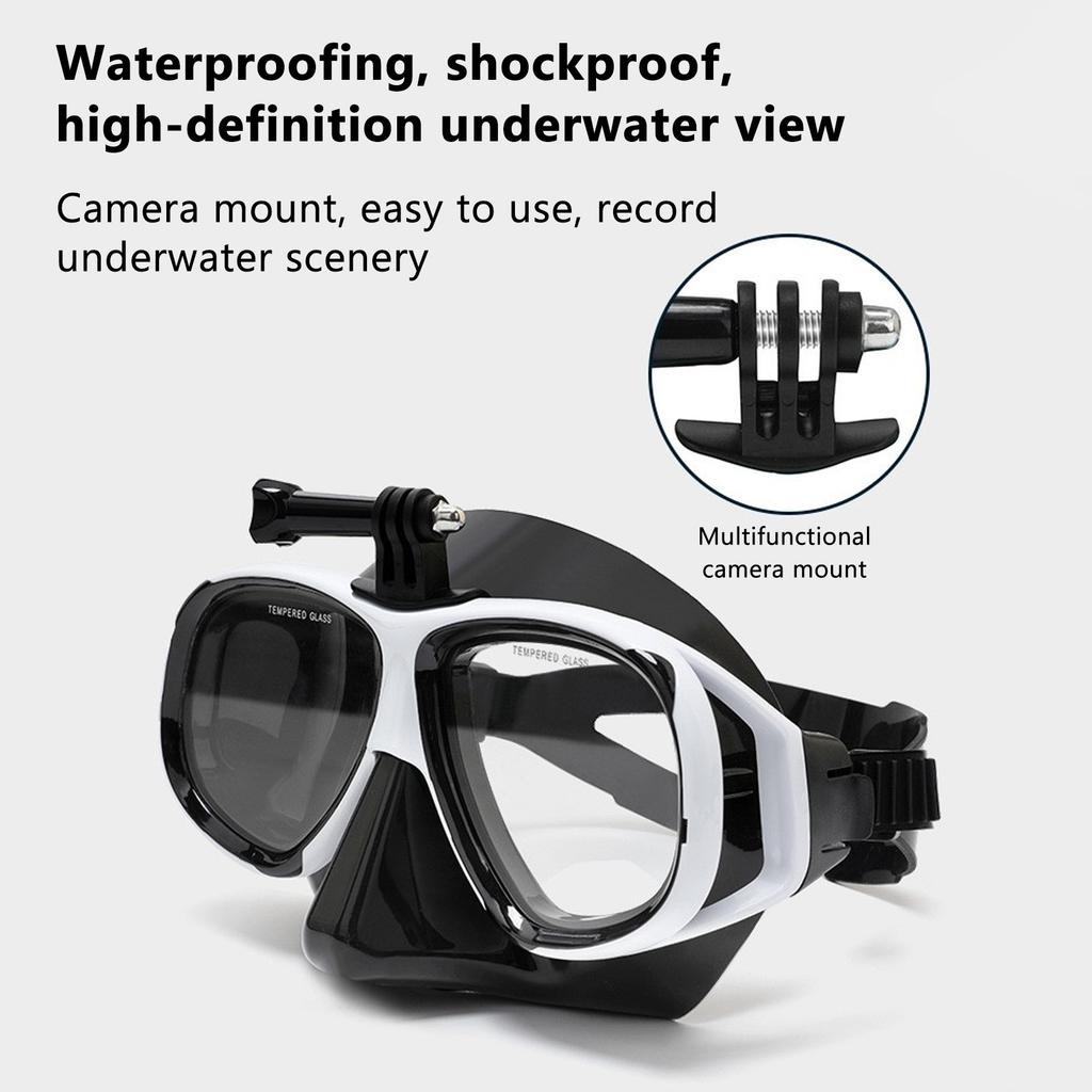 Snorkeling Mask with Action Cam Mount Dry Snorkel Set Comfortable Silicone Diving Goggle for Travel Easy Breathing