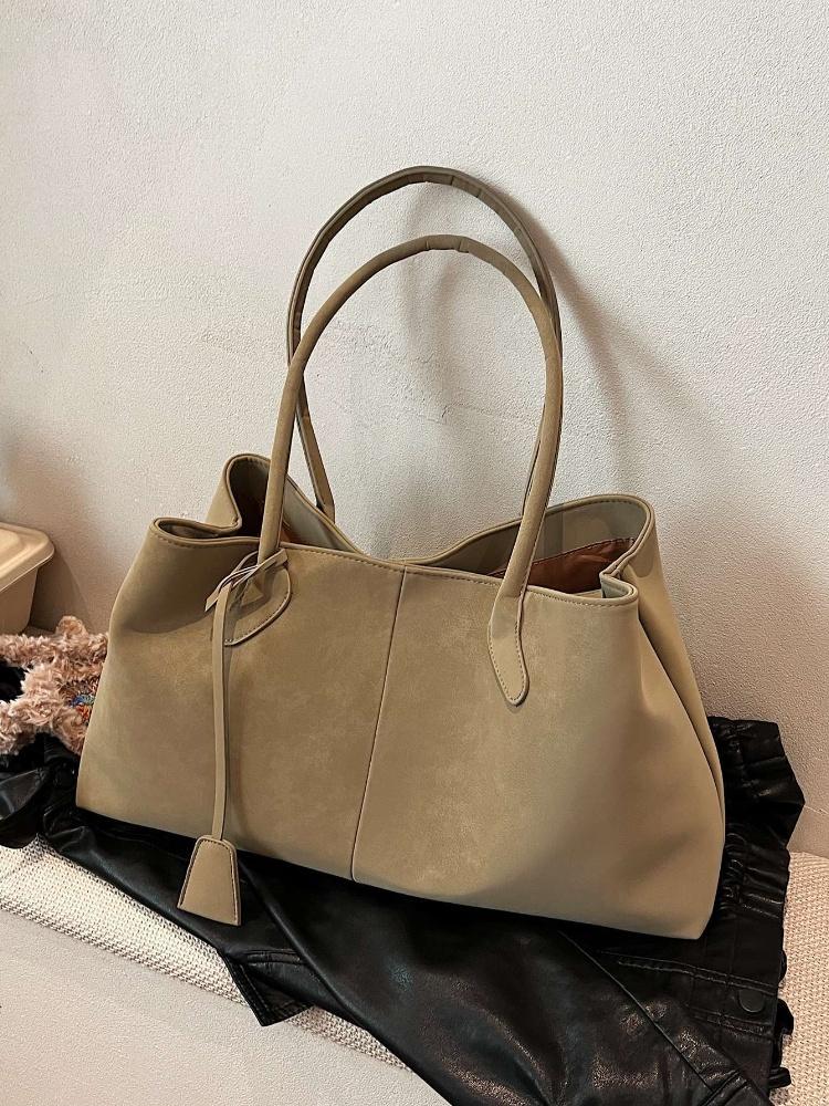 2025 Women Faux Suede Large Capaci Handbag High Quality Solid Color Tote Bag Versatile Retro Designer Shoulder Bags Commuter Bag