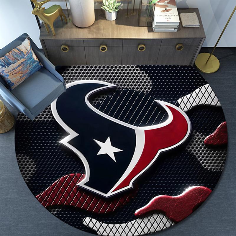Houston Texans Round Area Rug,Carpet Rug for Living Room Bedroom Sofa Playroom Decor,Non-slip Floor Mat