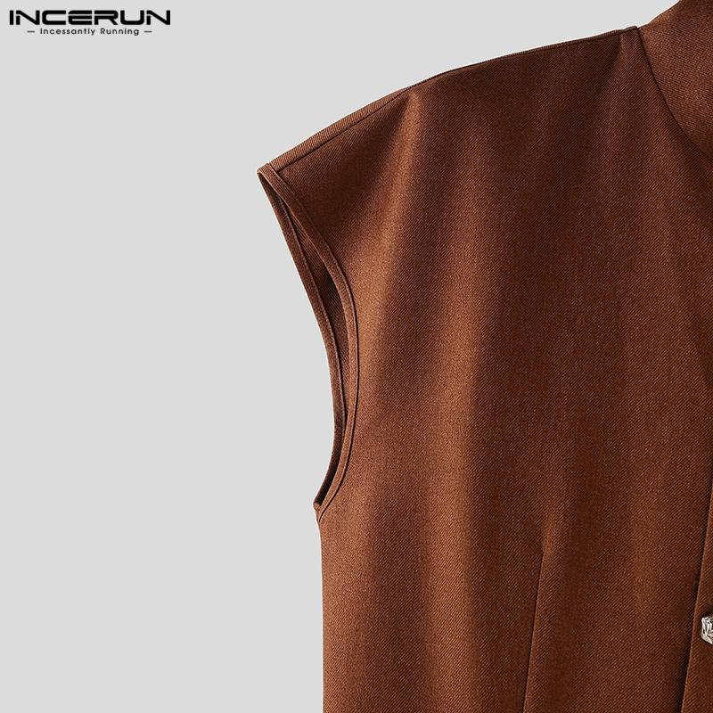 INCERUN Men Stand Neck Sleeveless Splits Irregular Casual Pleated Long Waistcoats