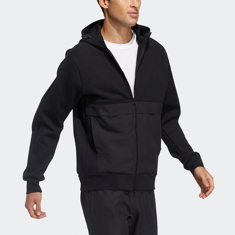 Adidas Knit Fabric Mix Splicing Pocket Hooded Jacket Men Outerwear Black GP0962