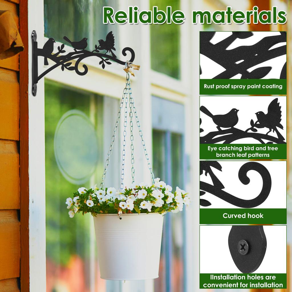 2Pcs Metal Plant Hanger Bracket 9/10/12 Inch Iron Hanging Hook Indoor Outdoor Flower Basket Wall Hanger For Flower Pot Lantern