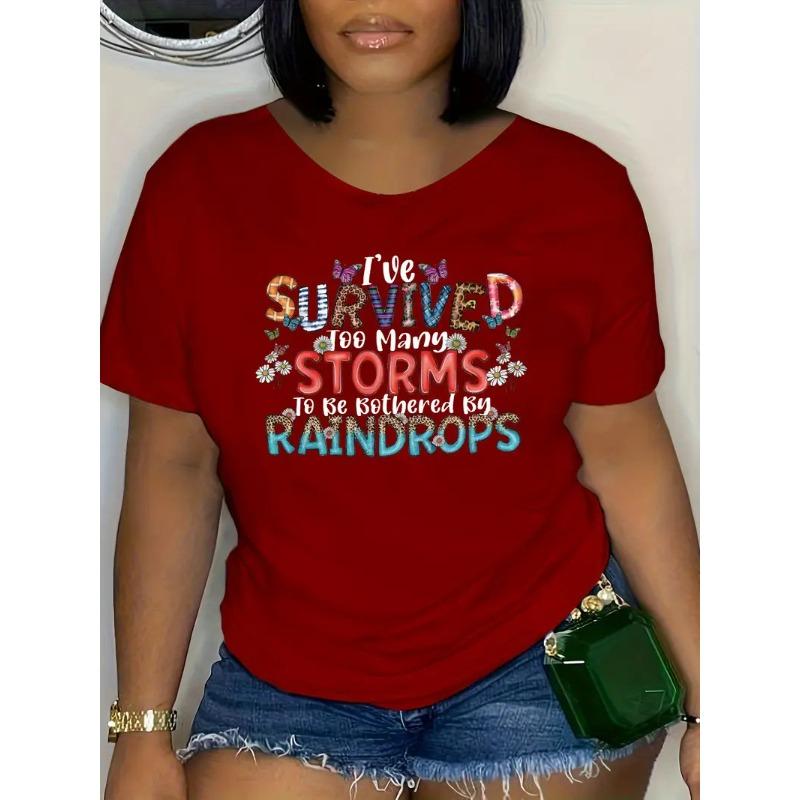 Women's Personalized Dark Red Solid Color 3D Letter Printed Personalized T-shirt