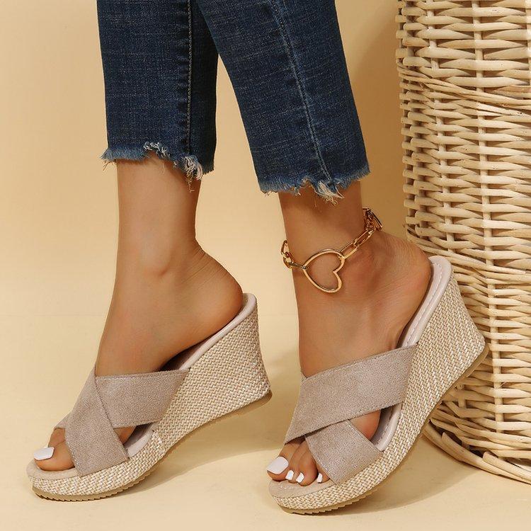 Kadın Sandalet Platform Dolgu Topuk Espadril Sandalet Kalın İp Topuklu