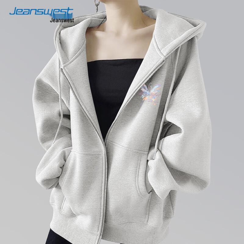 Jeanswest Women's Hooded Zipper Sweatshirt Jacket