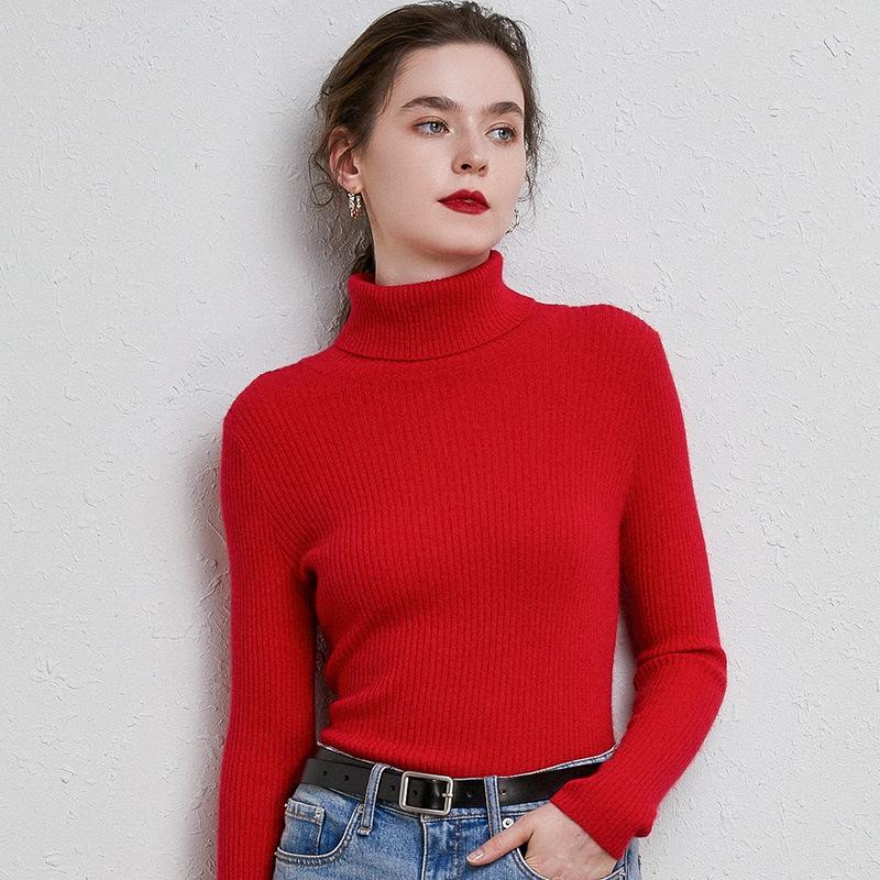 High-Neck Slim-Fit Women's Knit Pullover - Autumn/Winter 2024 Base Layer Sweater