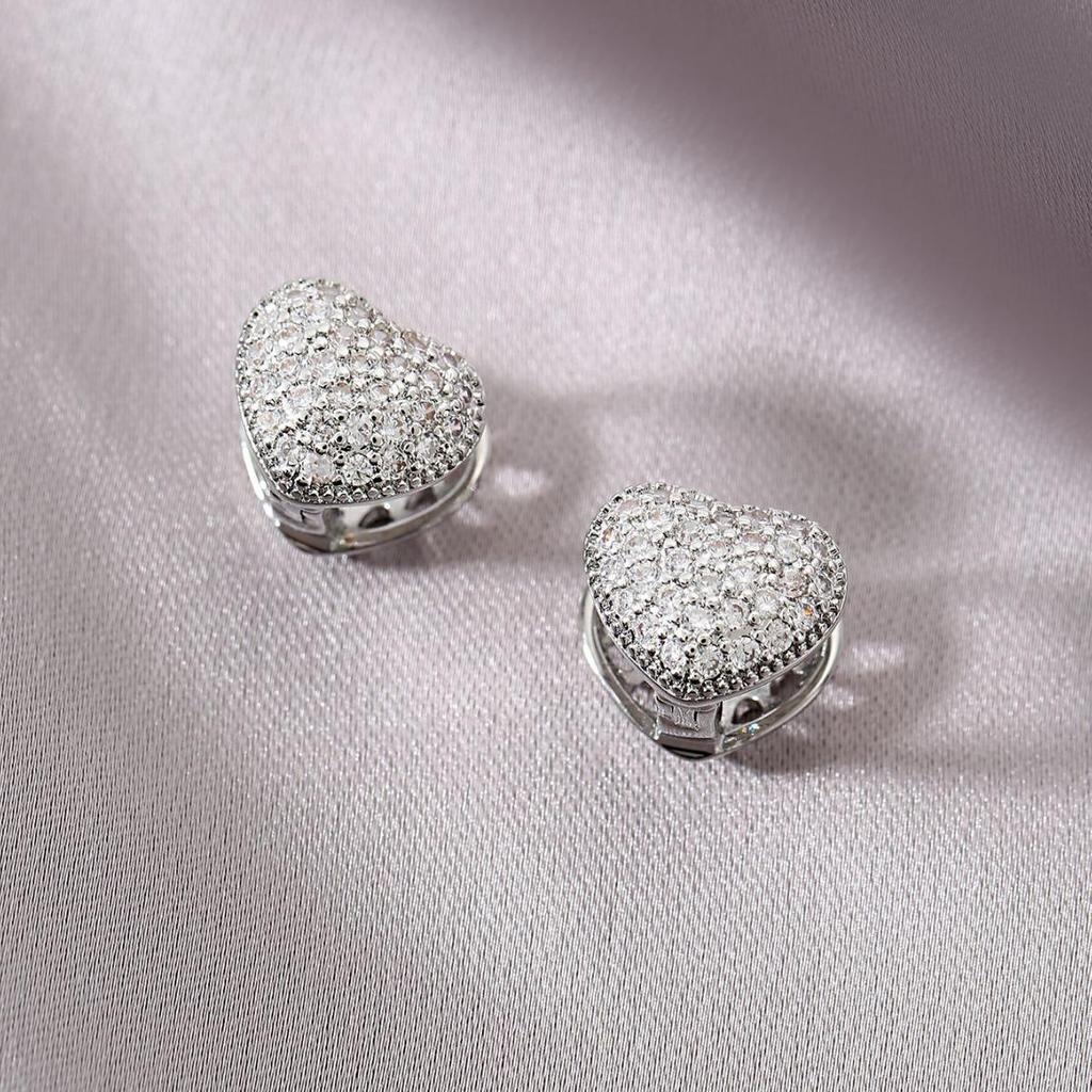Heart-Shaped Zircon Love Earrings - Elegant European & American Style Clips