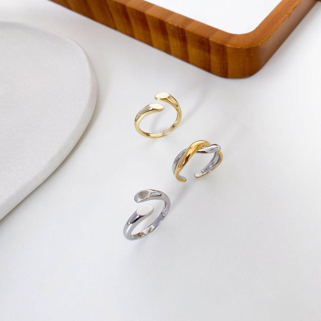 S925 Sterling Silver Women's Adjustable Color Block Wrap Ring - Cold Style, Korean Niche Design, Simple & Stylish