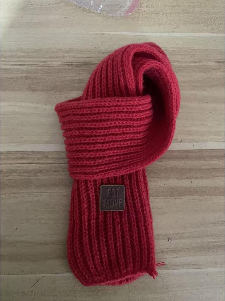 Korean Fashion Kids' Leather Patch Wool Scarf - Autumn/Winter Warm Neck Warmer for Boys, Girls, Babies