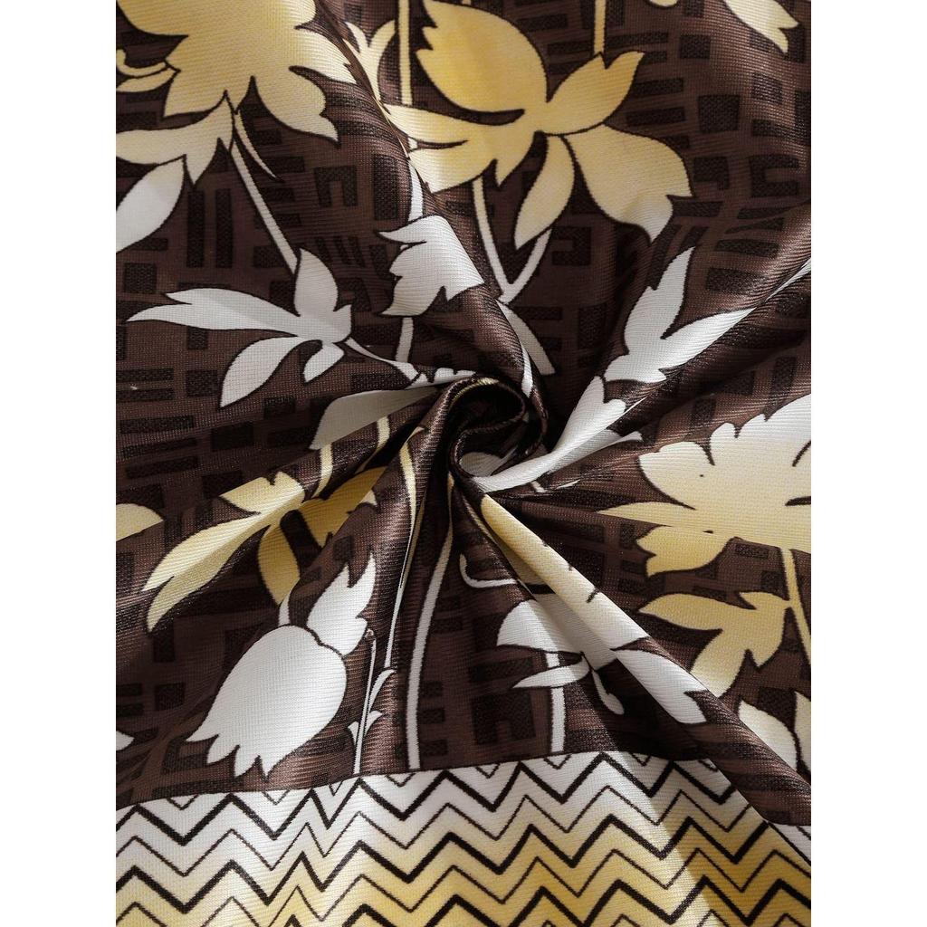 2 Piece Flower Border Panel Eyelet Polyester Long Door Curtains - Brown