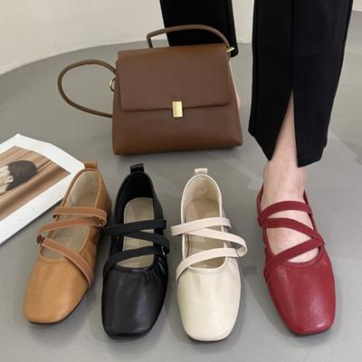 Fashion French Retro Elegant Women Flat Shoes 2025 Mary Jane New Round Toe Temperament Ballet Shoes Cross Buckle Shallow Soft Sole Shoes
