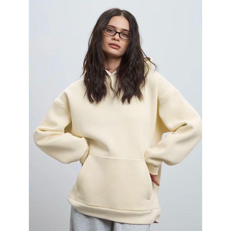 European and American New Loose Casual Hood Long sleeve Pocket Hoodie Top Loose Casual Hooded Top
